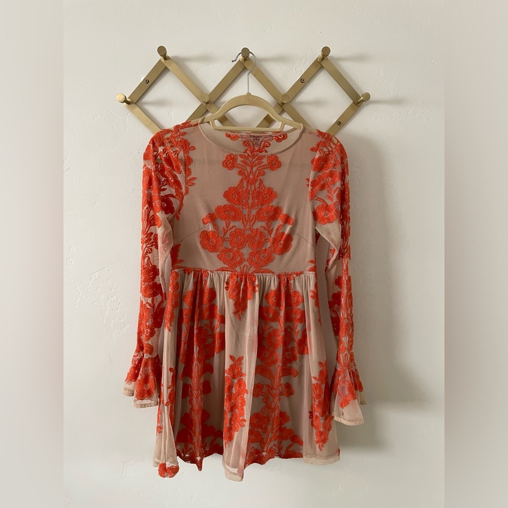 Anthropologie XS lace embroidered tulip long sleeve dress